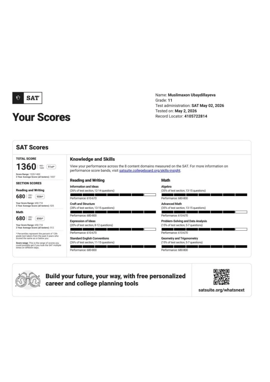 SAT score 1360 report