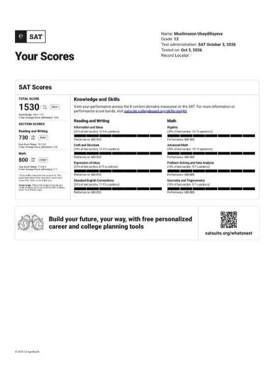 SAT score 1530 report